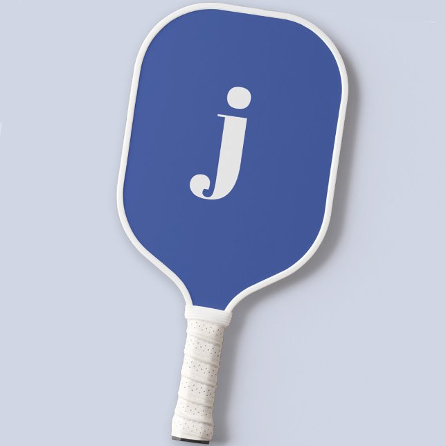 Modern Monogram Initial Pickleball Paddle (Simple modern monogram initial blue and white pickleball paddle)