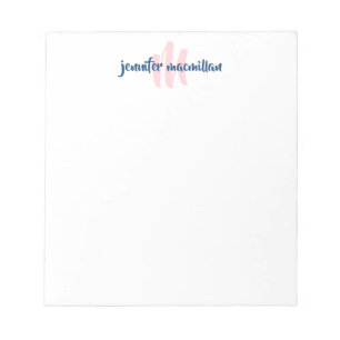 Modern Monogram Initial Pink and Blue Personalized Notepad