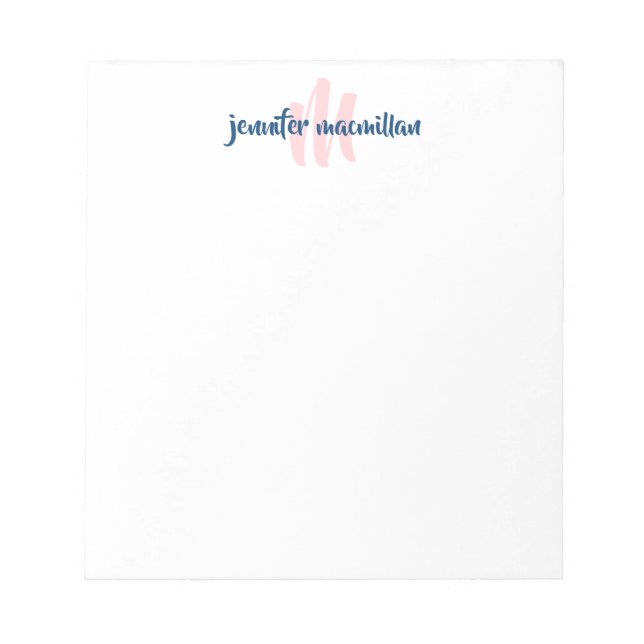 Modern Monogram Initial Pink and Blue Personalized Notepad (Front)