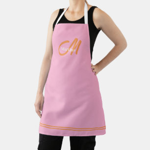Modern Monogram Initial Pink Orange  Apron