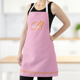 Modern Monogram Initial Pink Orange  Apron