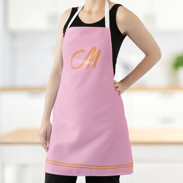 Modern Monogram Initial Pink Orange  Apron (Easily personalize this apron with your name and initial.)