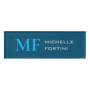 Modern Monogram Initial Plain Sky & Ocean Blue Name Tag