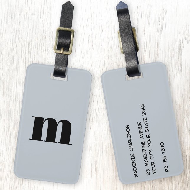Modern Monogram Initial Powder Blue Luggage Tag (Modern lower case monogram initial personalized powder blue luggage tag)