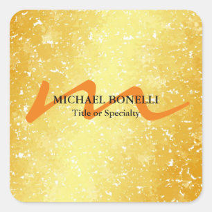 Modern monogram initial professional gold color square sticker