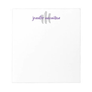 Modern Monogram Initial, Purple-Grey Personalized Notepad