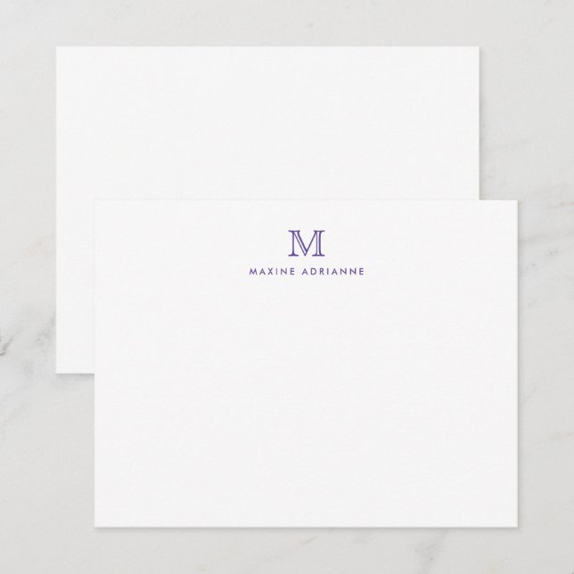 Modern Monogram Initial Purple Violet Note Card (Front/Back)