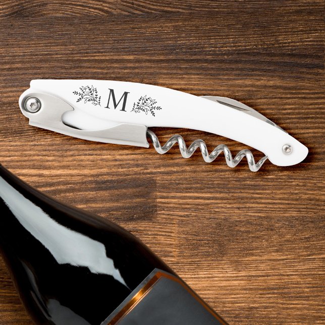 Modern Monogram Initial Rustic Botanical Corkscrew (Creator Uploaded)