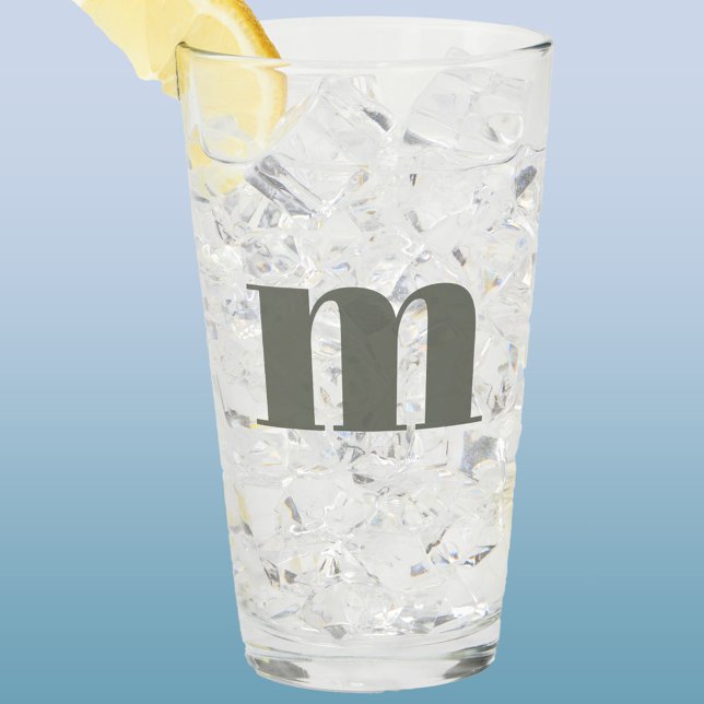 Modern Monogram Initial Sage Green Glass (Modern lower case sage green monogram initial glass tumbler)