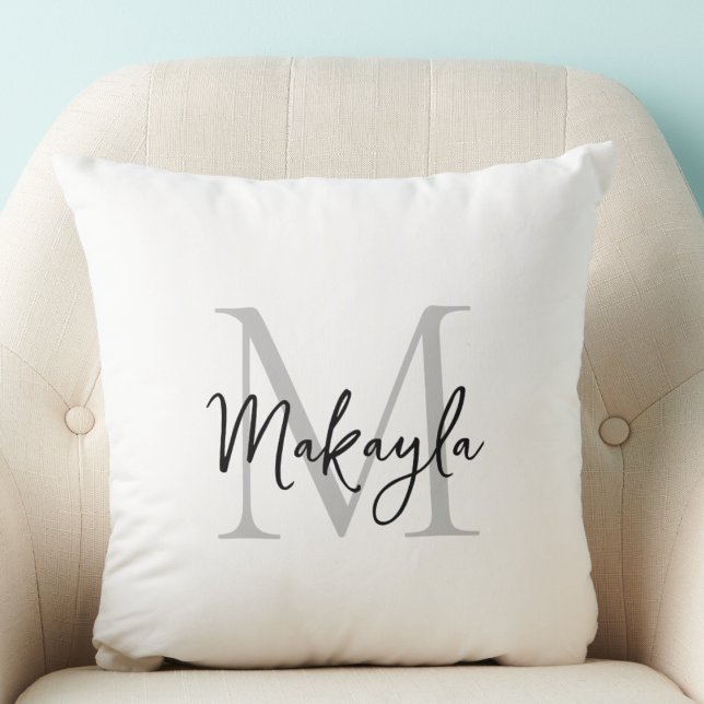 Modern Monogram Initial Script Name Throw Pillow (Creator Uploaded)