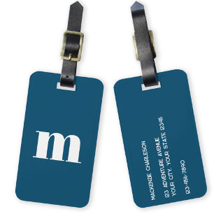 Modern Monogram Initial Teal Green Luggage Tag