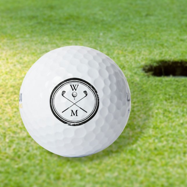 Modern Monogram Initials Black and White Golf Balls (Creator Uploaded)