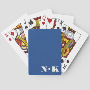 Modern Monogram Initials Blue Custom Wedding Playing Cards
