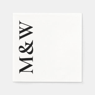 Modern Monogram initials Bold Black White Wedding Napkin