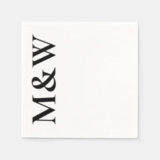 Modern Monogram initials Bold Black White Wedding Napkin