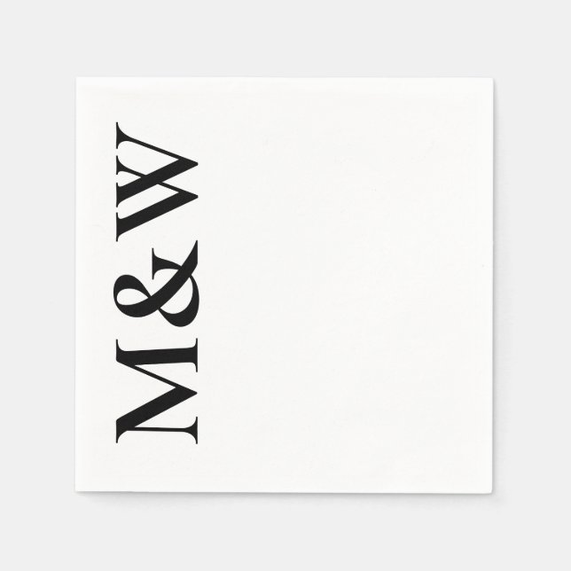 Modern Monogram initials Bold Black White Wedding Napkin (Front)