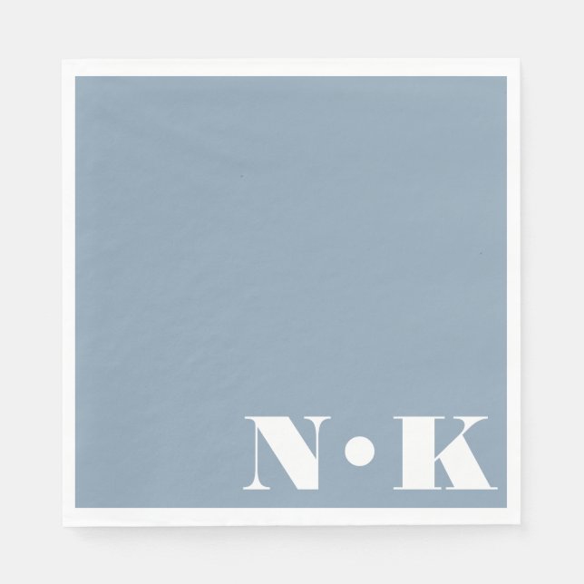 Modern Monogram Initials Dusty Blue Custom Wedding Napkin (Front)