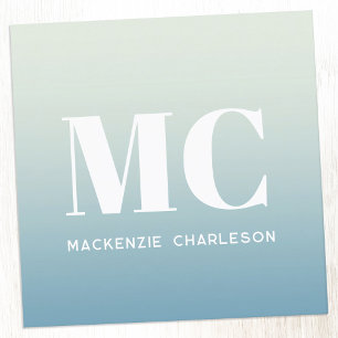 Modern Monogram Initials Name Teal Green Gradient Square Business Card