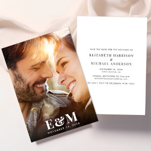 Modern Monogram Initials Photo Overlay Save The Date