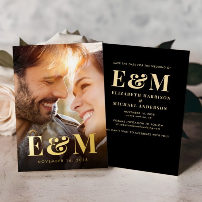 Modern Monogram Initials Photo Save The Date Gold (Creator Uploaded)