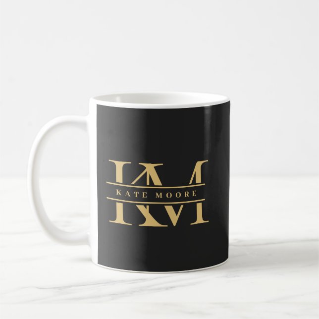 Modern Monogram Initials Professional Black Gold Coffee Mug (Left)