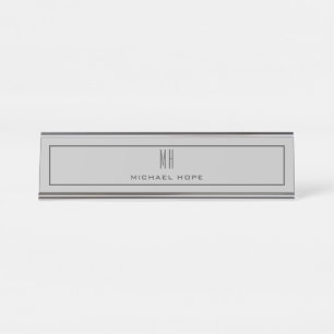 Modern Monogram Initials Professional Plain Simple Desk Name Plate