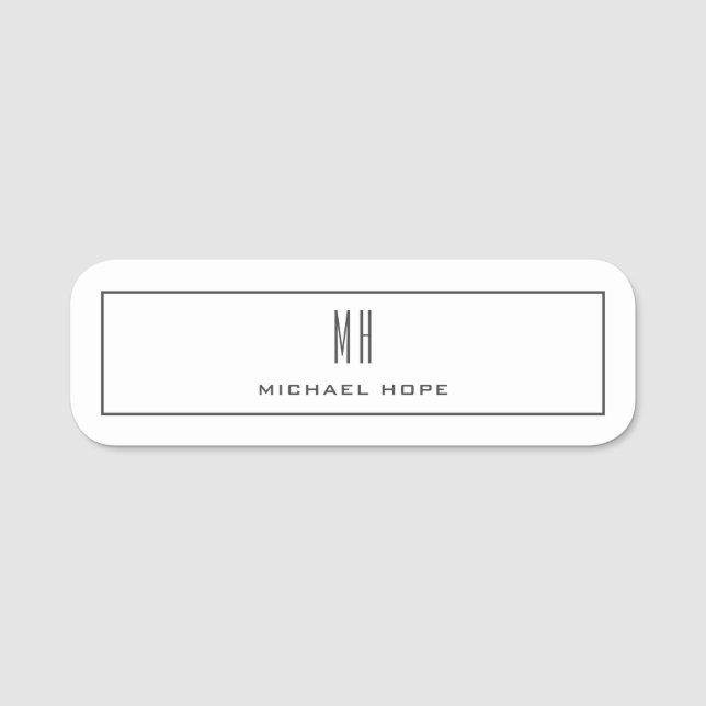 Modern Monogram Initials Professional Plain Simple Name Tag (Front)