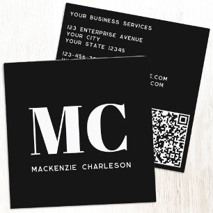 Modern Monogram Initials QR Code Dusty Black Square Business Card