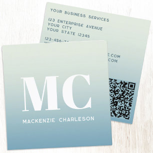 Modern Monogram Initials QR Code Teal Gradient Square Business Card