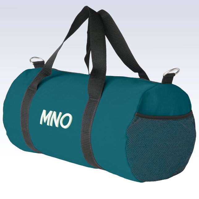 Modern Monogram Initials Teal Green Duffle Bag (Modern drop shadow monogram initials personalized duffel bag)