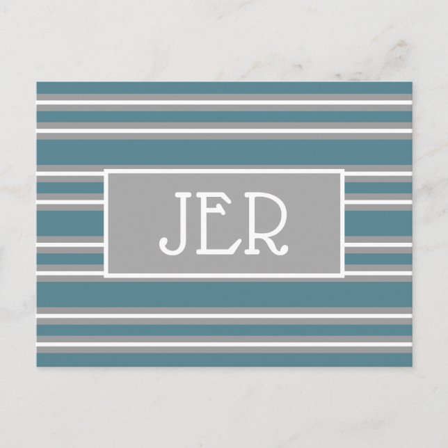 Modern Monogram Initials Template Turquoise Grey Postcard (Front)