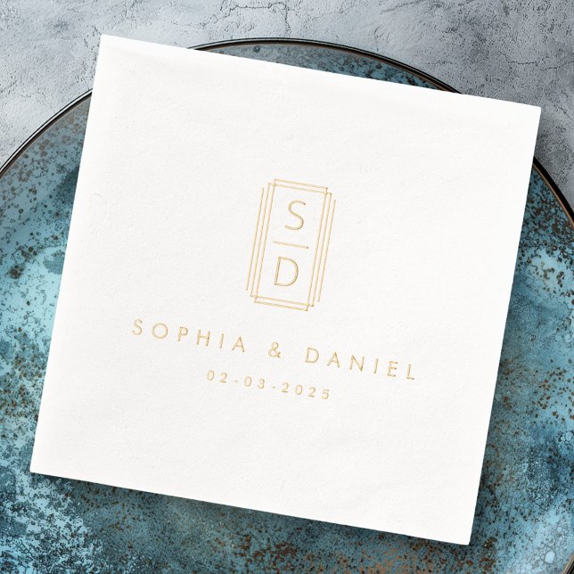 Modern monogram initials wedding white foil napkins (Modern monogram initials wedding white foil napkins)
