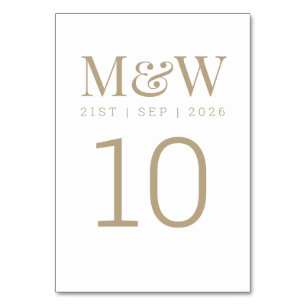 Modern Monogram Ivory Gold Wedding Table Number
