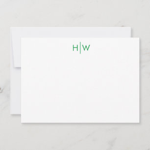Modern Monogram Kelly Green Flat Note Card