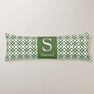 Modern Monogram Lattice in Military Green Body Pillow