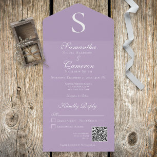 Modern Monogram Lavender Purple QR Code All In One Invitation