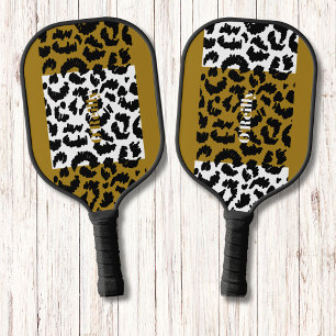 Modern Monogram Leopard Animal Skin Pattern Pickleball Paddle