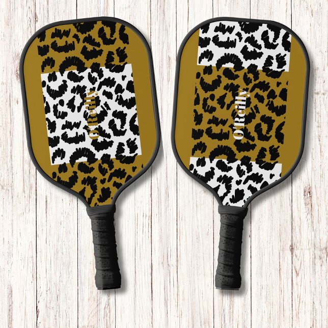 Modern Monogram Leopard Animal Skin Pattern Pickleball Paddle (Creator Uploaded)
