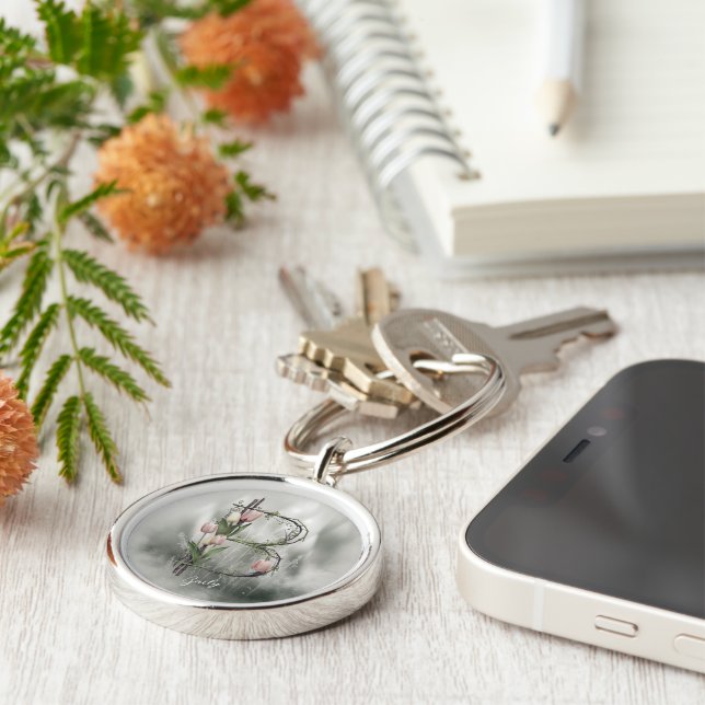 Modern Monogram Letter B Keychain - Tulips & Vines (Side)