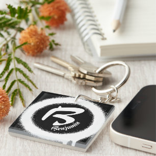 Modern Monogram Letter B Personalised Name Keychai Keychain