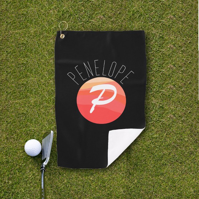 Modern monogram letter P orange coral pink black Golf Towel (Creator Uploaded)