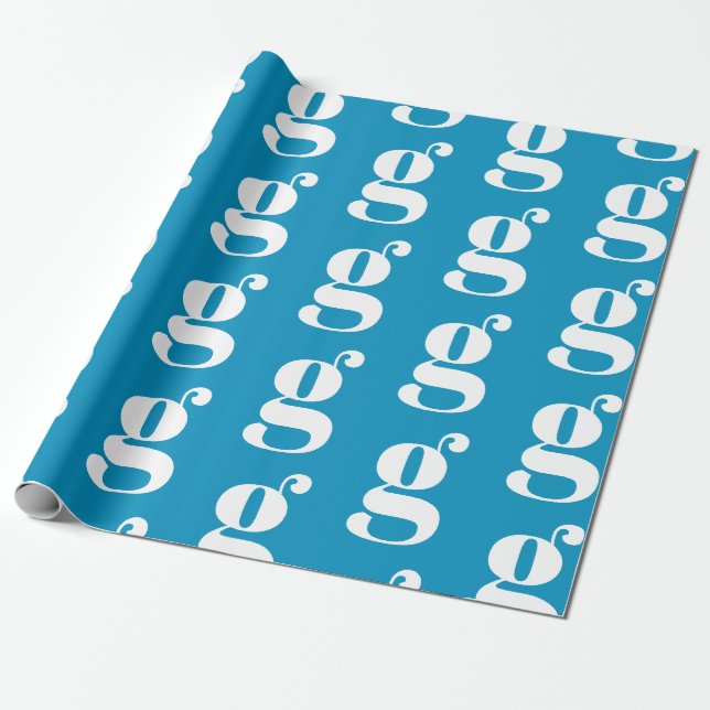 Modern monogram light blue white custom initial  wrapping paper (Unrolled)