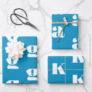 Modern monogram light blue white custom initial wrapping paper sheet