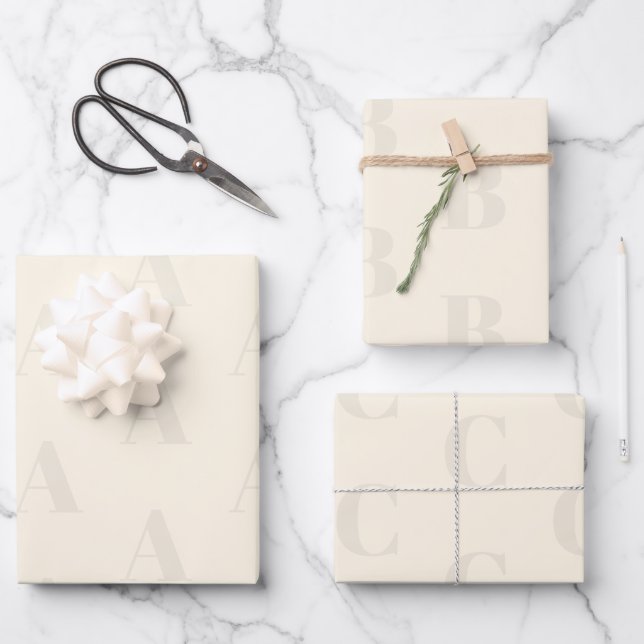Modern monogram light cream monochromatic pattern wrapping paper sheet (Front)