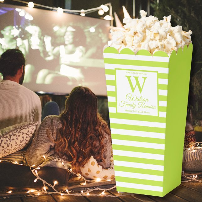 Modern Monogram Light Green Stripes Family Reunion Favor Box (Creator Uploaded)