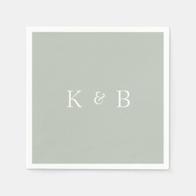 Modern Monogram Light Sage II Cocktail  Napkin (Front)