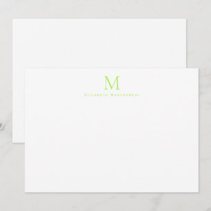 Modern Monogram Lime Green Correspondence Card