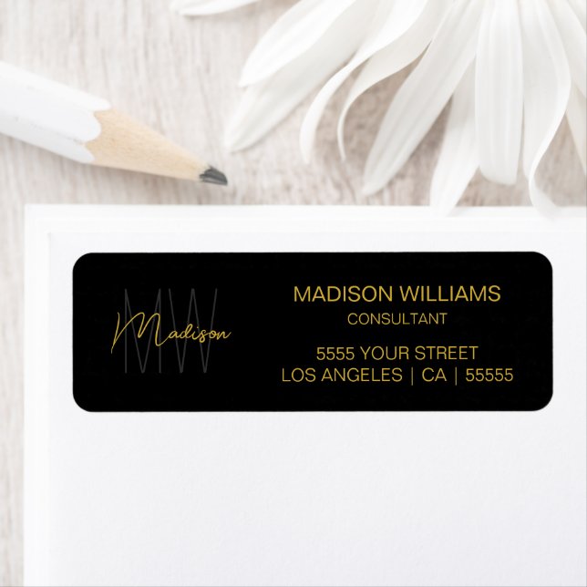 Modern Monogram Logo Black Gold Consultant Address (Insitu)