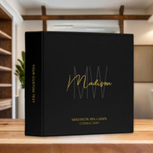 Modern Monogram Logo Black Gold Consultant Binder