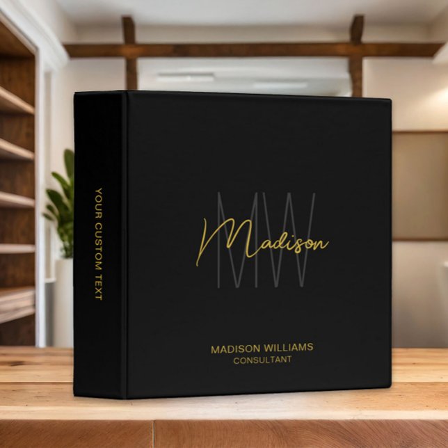 Modern Monogram Logo Black Gold Consultant Binder (Modern Monogram Logo Black Gold Consultant 3 Ring Binder)